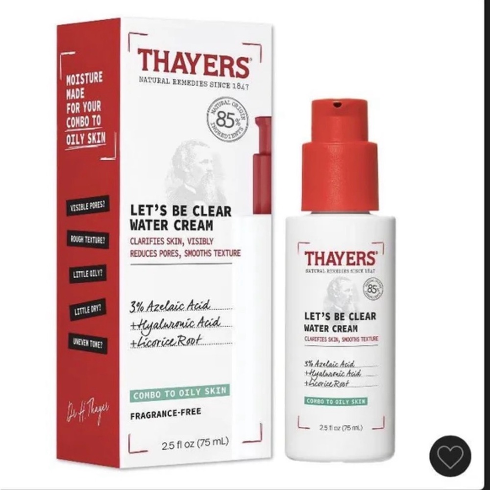 Thayers Let's Be Clear Water Cream – White moisturizer with red pump
